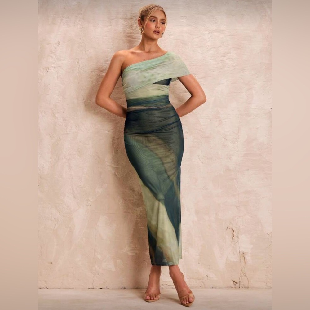 One-Shoulder Green Ombre Bodycon Sheath Dress